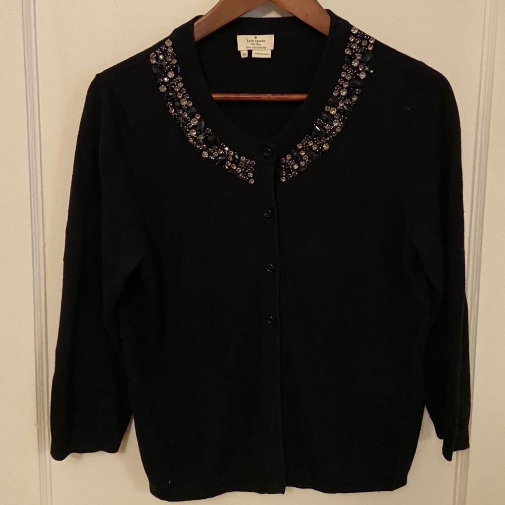 KATE SPADE black cardigan with Rhinestone collar